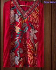 Elegant Chinnon Digital Printed Kurta Set with Neck Embroidery & Chiffon Dupatta – Fully Stitched (Copy)