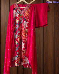 Elegant Chinnon Digital Printed Kurta Set with Neck Embroidery & Chiffon Dupatta – Fully Stitched (Copy)