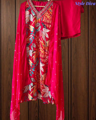 Elegant Chinnon Digital Printed Kurta Set with Neck Embroidery & Chiffon Dupatta – Fully Stitched (Copy)