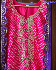 Chinnon Ombre Digital Printed 3-Piece Fully Stitched Suit with Sequin Embroidery & Shantoon Pants