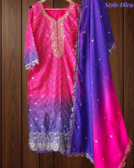 Chinnon Ombre Digital Printed 3-Piece Fully Stitched Suit with Sequin Embroidery & Shantoon Pants