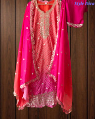 Chinnon Ombre Digital Printed 3-Piece Fully Stitched Suit with Sequin Embroidery & Shantoon Pants