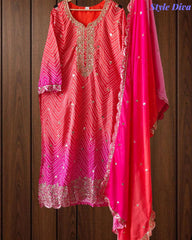 Chinnon Ombre Digital Printed 3-Piece Fully Stitched Suit with Sequin Embroidery & Shantoon Pants