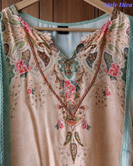 Fully Stitched-Muslin Digital Print Pearl Work  Suit Set with Muslin Dupatta