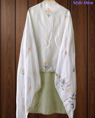 Cotton Embroidered Kurta Set with Brush-Paint Dupatta – Fully Stitched 3 Pc Suit