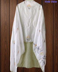 Cotton Embroidered Kurta Set with Brush-Paint Dupatta – Fully Stitched 3 Pc Suit