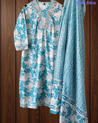 Cotton Printed Suit Set with zari  Work – Fully Stitched 3PC Set