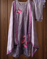 Roman Silk Digital Printed Kurta with Muslin Sequin Work Dupatta – Fully Stitched 3-Piece Suit with Shantoon Pants