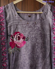 Roman Silk Digital Printed Kurta with Muslin Sequin Work Dupatta – Fully Stitched 3-Piece Suit with Shantoon Pants
