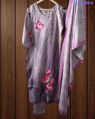 Roman Silk Digital Printed Kurta with Muslin Sequin Work Dupatta – Fully Stitched 3-Piece Suit with Shantoon Pants