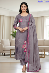 Roman Silk Digital Printed Kurta with Muslin Sequin Work Dupatta – Fully Stitched 3-Piece Suit with Shantoon Pants