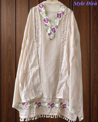 Jamdani Cotton Crochet Lace & 3D Floral Unstitched Suit with Jamdani Dupatta