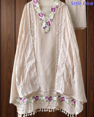 Jamdani Cotton Crochet Lace & 3D Floral Unstitched Suit with Jamdani Dupatta