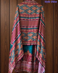 Muslin Digital Printed Kurta Set with Mirror Highlighting & Shantoon Pant – Fully Stitched 3-Piece Suit