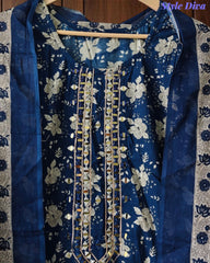 Cotton Printed Fully Stitched 3-Piece Suit with Mirror Work & Mul Cotton Dupatta