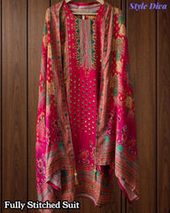 Fully Stitched-Muslin Shimmer Digital Print  Suit Set with Mirror Work & Digital Print Dupatta