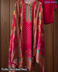 Fully Stitched-Muslin Shimmer Digital Print  Suit Set with Mirror Work & Digital Print Dupatta