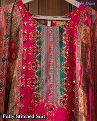 Fully Stitched-Muslin Shimmer Digital Print  Suit Set with Mirror Work & Digital Print Dupatta