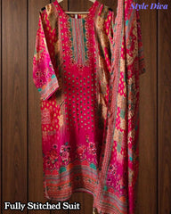 Fully Stitched-Muslin Shimmer Digital Print  Suit Set with Mirror Work & Digital Print Dupatta