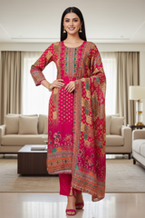 Fully Stitched-Muslin Shimmer Digital Print  Suit Set with Mirror Work & Digital Print Dupatta
