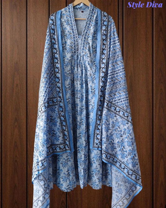 Cotton Printed Suit Set with Faux Mirror Work – Fully Stitched 3PC Set