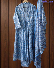 Cotton Printed Suit Set with Faux Mirror Work – Fully Stitched 3PC Set