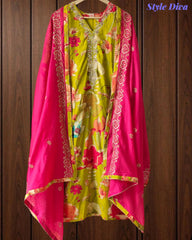 Muslin Kurta with Thread Embroidery & Croatia Lacing – Fully Stitched 3-Piece Suit Set with Shantoon Pants