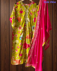 Muslin Kurta with Thread Embroidery & Croatia Lacing – Fully Stitched 3-Piece Suit Set with Shantoon Pants
