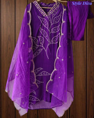 Fully Stitched Crepe Suit with Organza Dupatta