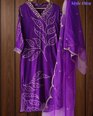 Fully Stitched Crepe Suit with Organza Dupatta