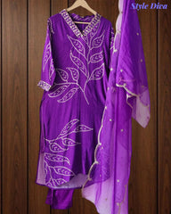 Fully Stitched Crepe Suit with Organza Dupatta