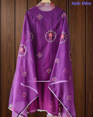 Stylish Organza Digital Printed Kurta Set with Mirror Work & Printed Dupatta – Fully Stitched