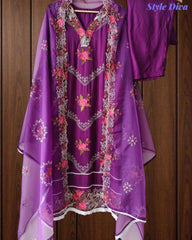 Stylish Organza Digital Printed Kurta Set with Mirror Work & Printed Dupatta – Fully Stitched