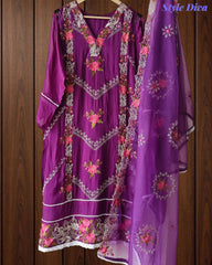 Stylish Organza Digital Printed Kurta Set with Mirror Work & Printed Dupatta – Fully Stitched