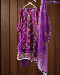 Stylish Organza Digital Printed Kurta Set with Mirror Work & Printed Dupatta – Fully Stitched