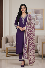 Elegant Roman Silk Zari Embroidered Kurta Set with Digital Printed Dupatta – Afghani Style Fully Stitched Suit