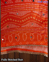 Fully Stitched - Muslin Digital Print Suit Set with Faux Mirror Work & Border Dupatta