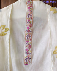Mul Cotton Neck & Daman Embroidered Unstitched Suit with Designer Embroidered Dupatta