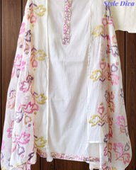 Mul Cotton Neck & Daman Embroidered Unstitched Suit with Designer Embroidered Dupatta