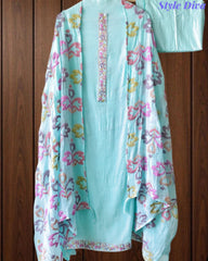 Mul Cotton Neck & Daman Embroidered Unstitched Suit with Designer Embroidered Dupatta