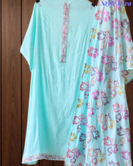 Mul Cotton Neck & Daman Embroidered Unstitched Suit with Designer Embroidered Dupatta