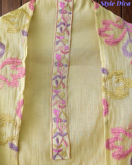 Mul Cotton Neck & Daman Embroidered Unstitched Suit with Designer Embroidered Dupatta