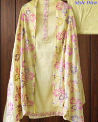 Mul Cotton Neck & Daman Embroidered Unstitched Suit with Designer Embroidered Dupatta