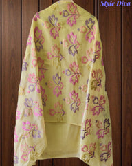 Mul Cotton Neck & Daman Embroidered Unstitched Suit with Designer Embroidered Dupatta