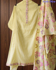 Mul Cotton Neck & Daman Embroidered Unstitched Suit with Designer Embroidered Dupatta