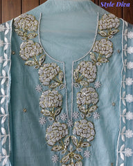 Mul Cotton Pearl & Sequin Work Unstitched Suit with Embroidered Dupatta