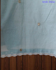 Mul Cotton Pearl & Sequin Work Unstitched Suit with Embroidered Dupatta