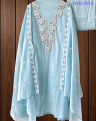 Mul Cotton Pearl & Sequin Work Unstitched Suit with Embroidered Dupatta