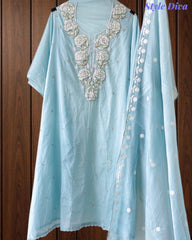 Mul Cotton Pearl & Sequin Work Unstitched Suit with Embroidered Dupatta
