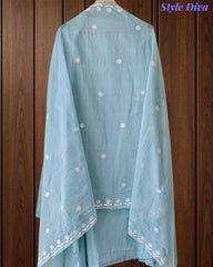 Mul Cotton Pearl & Sequin Work Unstitched Suit with Embroidered Dupatta
